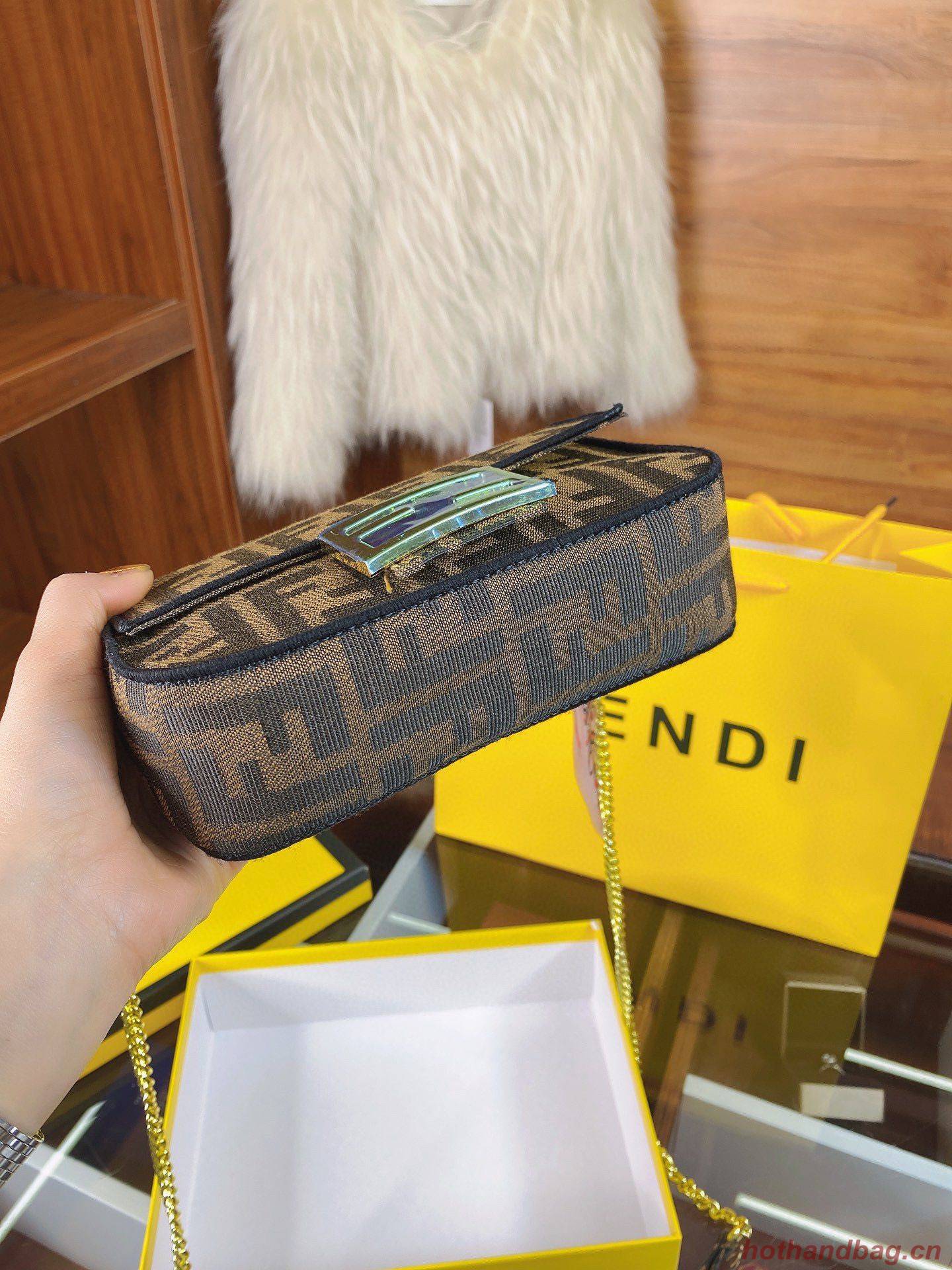 FENDI MINI BAGUETTE CHAIN FF fabric bag 8852 brown FENDI MINI BAGUETTE CHAIN FF fabric bag 8852 brown