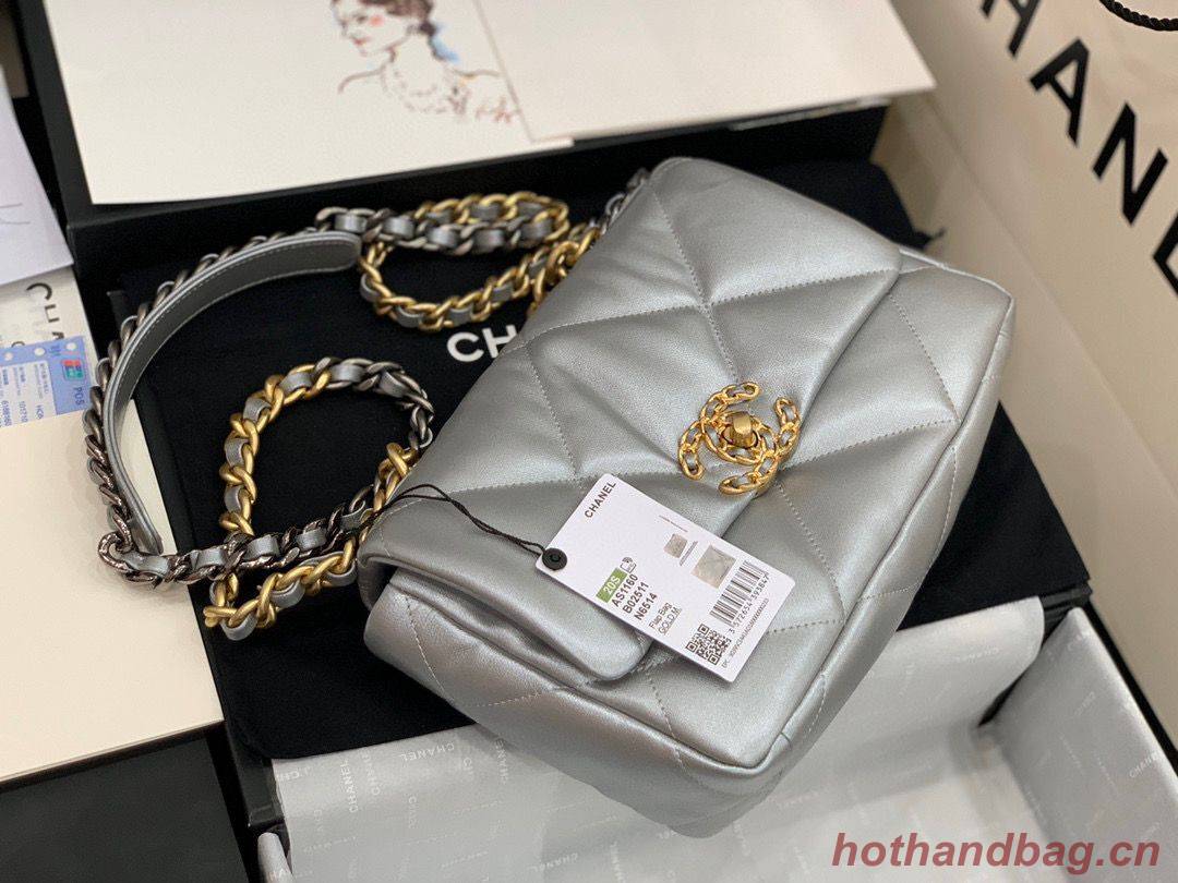 CHANEL Original Lambskin 19 Flap Bag AS1160 AS1161 Silver CHANEL Original Lambskin 19 Flap Bag AS1160 AS1161 Silver