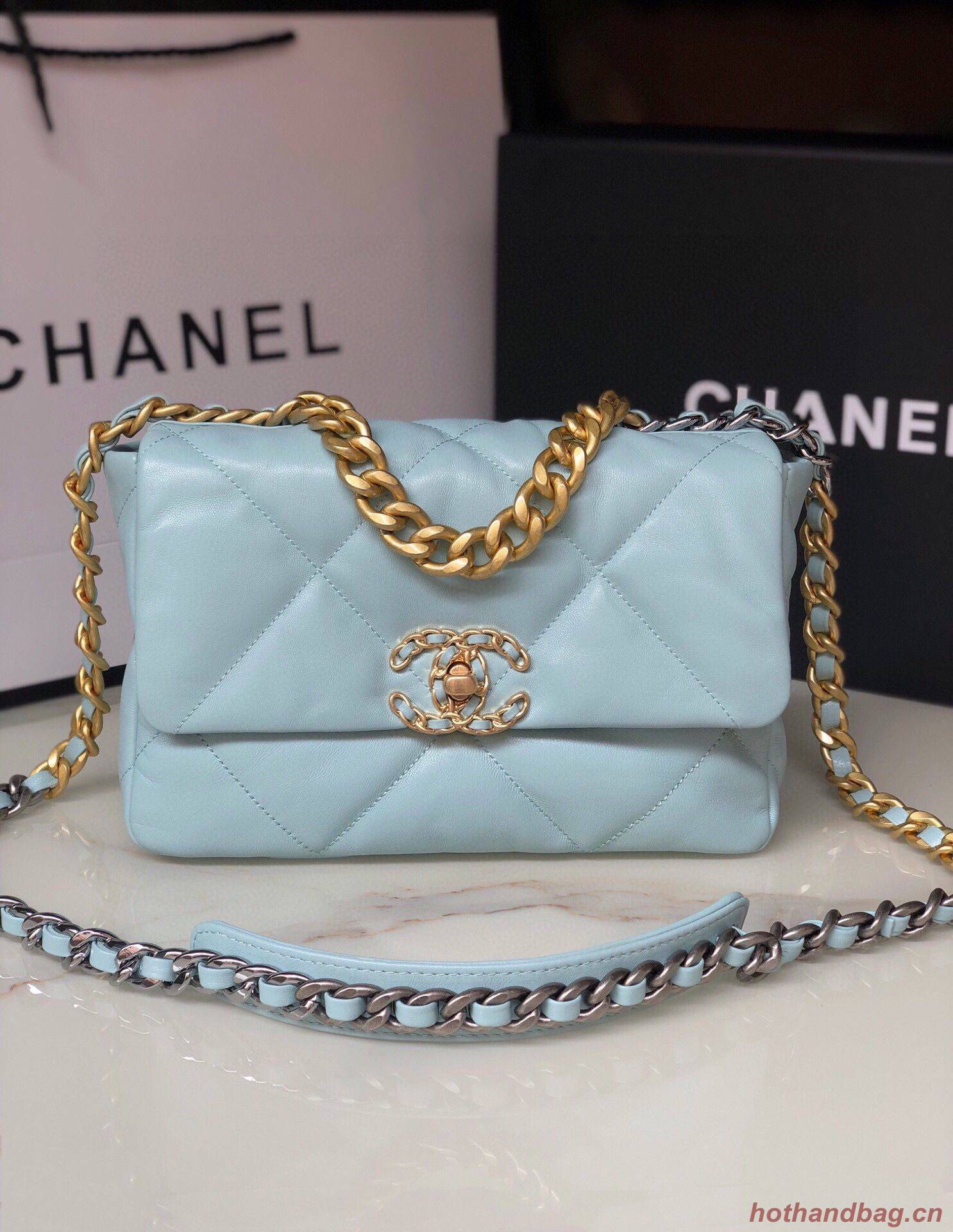 CHANEL Original Lambskin 19 Flap Bag AS1160 AS1161 light Blue CHANEL Original Lambskin 19 Flap Bag AS1160 AS1161 light Blue