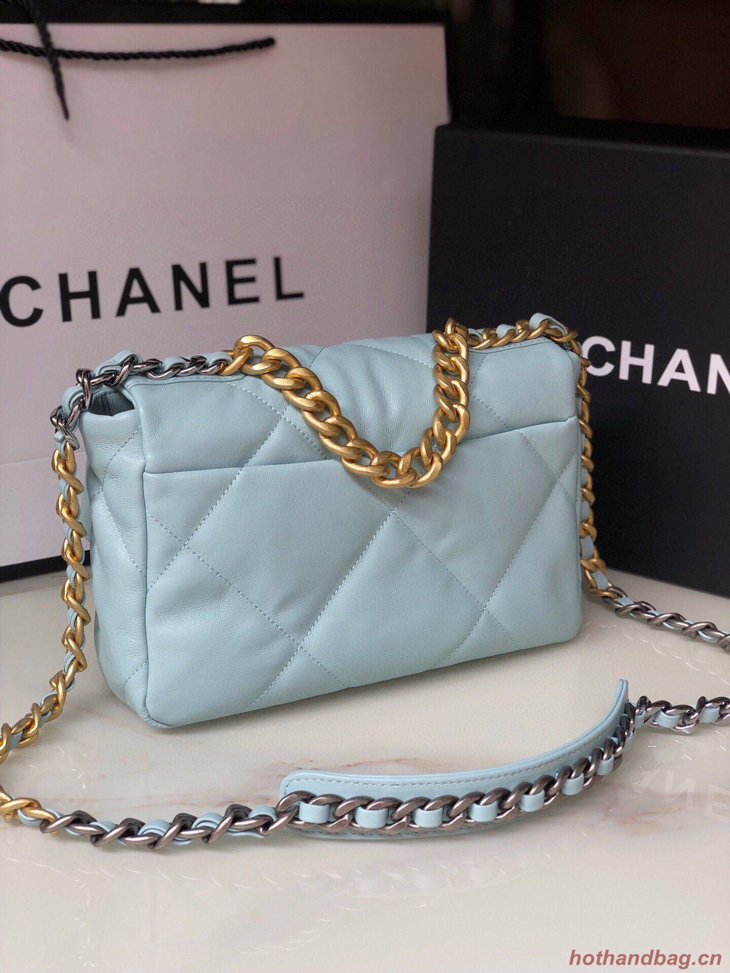 CHANEL Original Lambskin 19 Flap Bag AS1160 AS1161 light Blue CHANEL Original Lambskin 19 Flap Bag AS1160 AS1161 light Blue