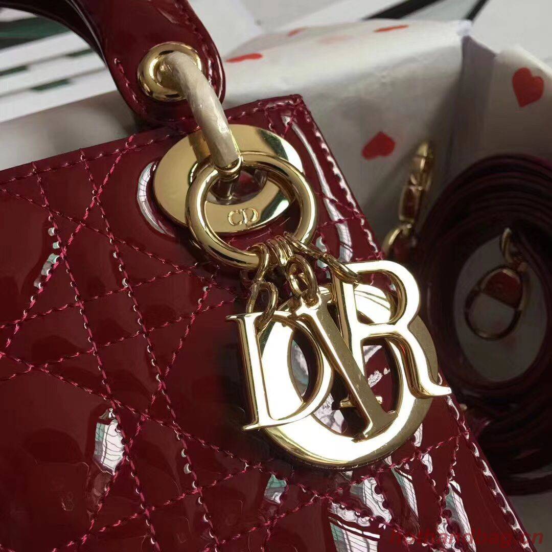 MINI LADY DIOR BAG patent leather M0566OW Wine&gold MINI LADY DIOR BAG patent leather M0566OW Wine&gold