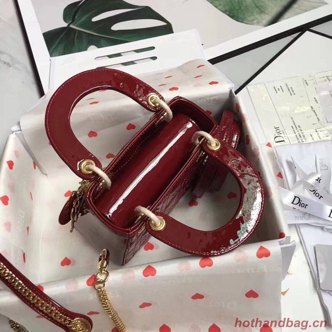 MINI LADY DIOR BAG patent leather M0566OW Wine&gold MINI LADY DIOR BAG patent leather M0566OW Wine&gold