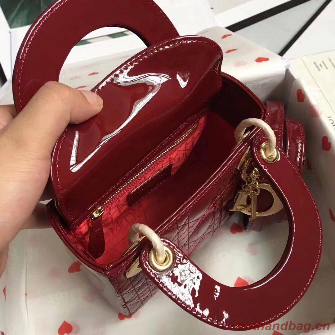 MINI LADY DIOR BAG patent leather M0566OW Wine&gold MINI LADY DIOR BAG patent leather M0566OW Wine&gold