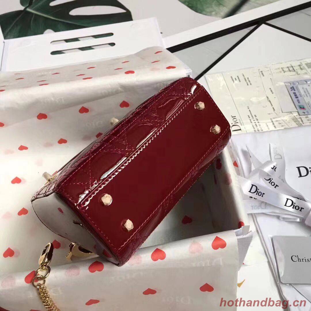 MINI LADY DIOR BAG patent leather M0566OW Wine&gold MINI LADY DIOR BAG patent leather M0566OW Wine&gold