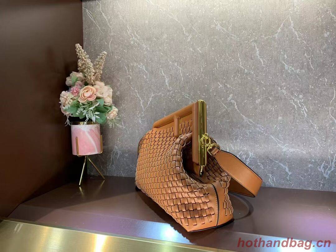 FENDI FIRST MEDIUM Mint leather interlace bag 8BP127AB brown FENDI FIRST MEDIUM Mint leather interlace bag 8BP127AB brown