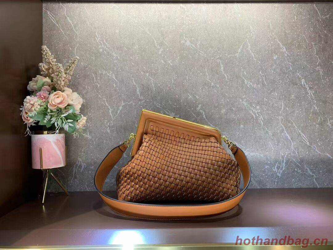 FENDI FIRST MEDIUM Mint leather interlace bag 8BP127AB brown FENDI FIRST MEDIUM Mint leather interlace bag 8BP127AB brown