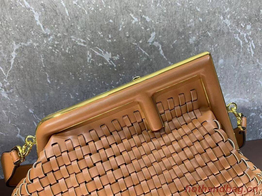 FENDI FIRST MEDIUM Mint leather interlace bag 8BP127AB brown FENDI FIRST MEDIUM Mint leather interlace bag 8BP127AB brown