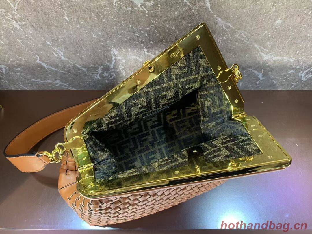 FENDI FIRST MEDIUM Mint leather interlace bag 8BP127AB brown FENDI FIRST MEDIUM Mint leather interlace bag 8BP127AB brown