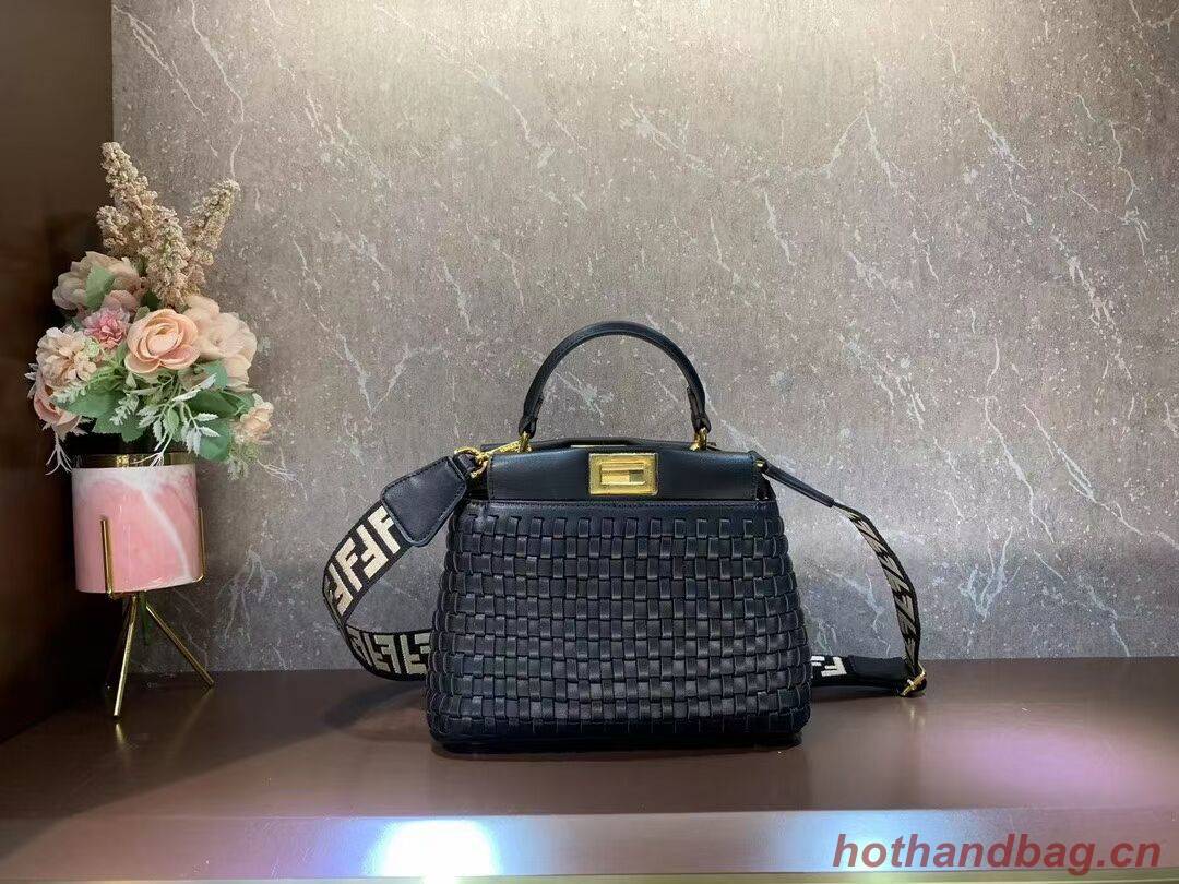Fendi Peekaboo Mini braided leather bag 8BN244A black Fendi Peekaboo Mini braided leather bag 8BN244A black