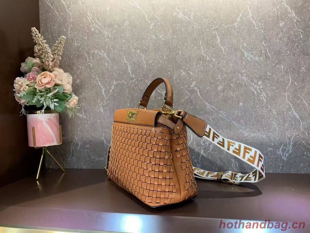 Fendi Peekaboo Mini braided leather bag 8BN244A brown Fendi Peekaboo Mini braided leather bag 8BN244A brown
