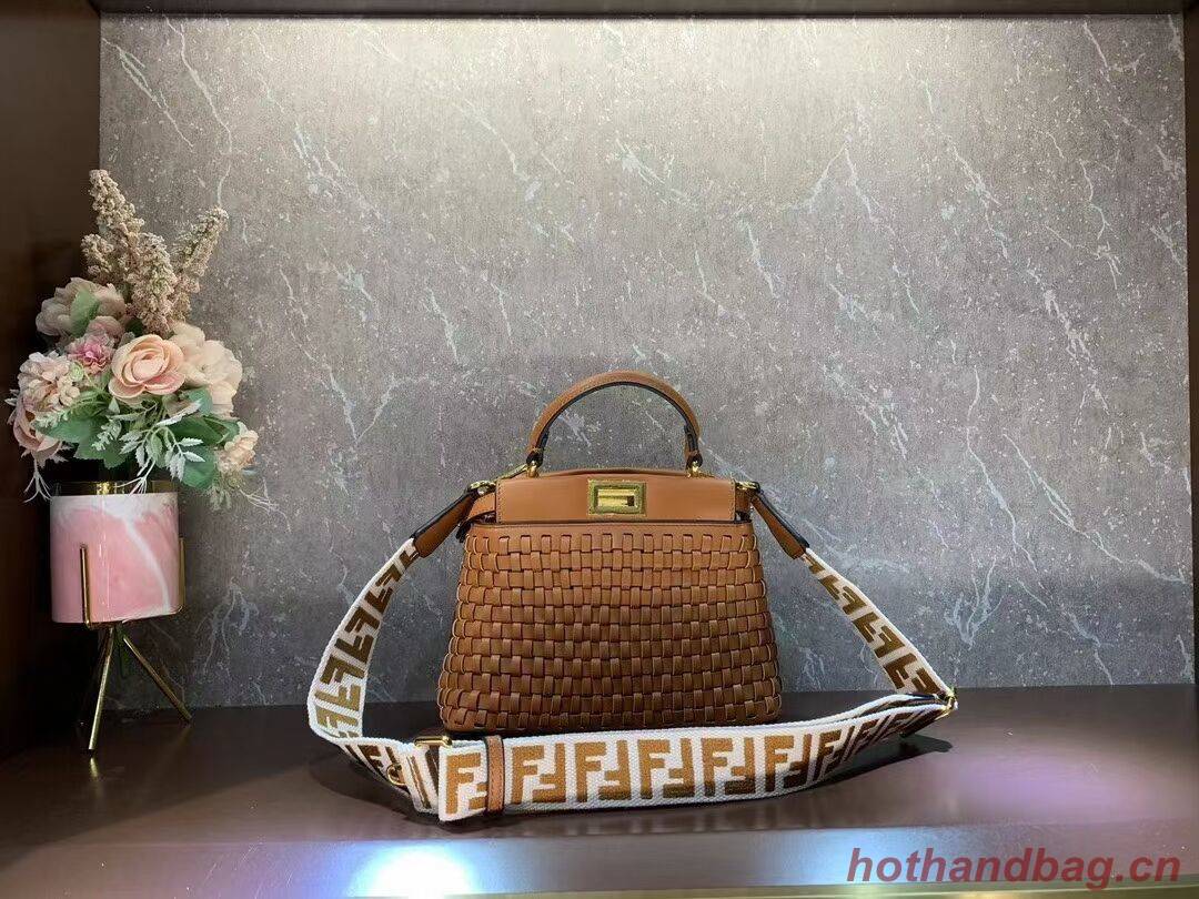 Fendi Peekaboo Mini braided leather bag 8BN244A brown Fendi Peekaboo Mini braided leather bag 8BN244A brown