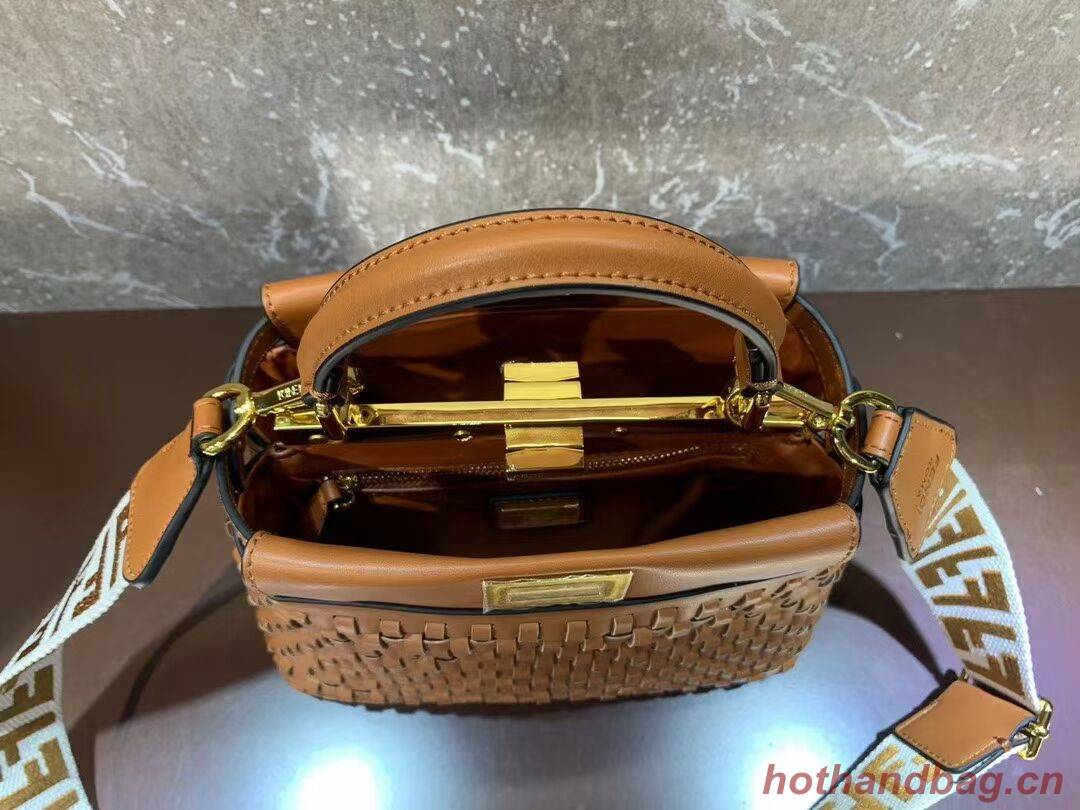 Fendi Peekaboo Mini braided leather bag 8BN244A brown Fendi Peekaboo Mini braided leather bag 8BN244A brown