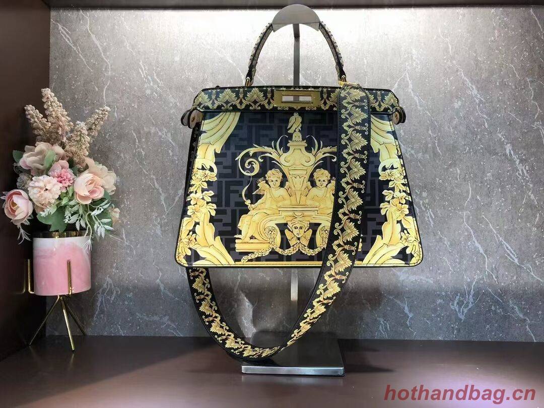 Fendi Peekaboo printed silk bag bag F1951 black Fendi Peekaboo printed silk bag bag F1951 black
