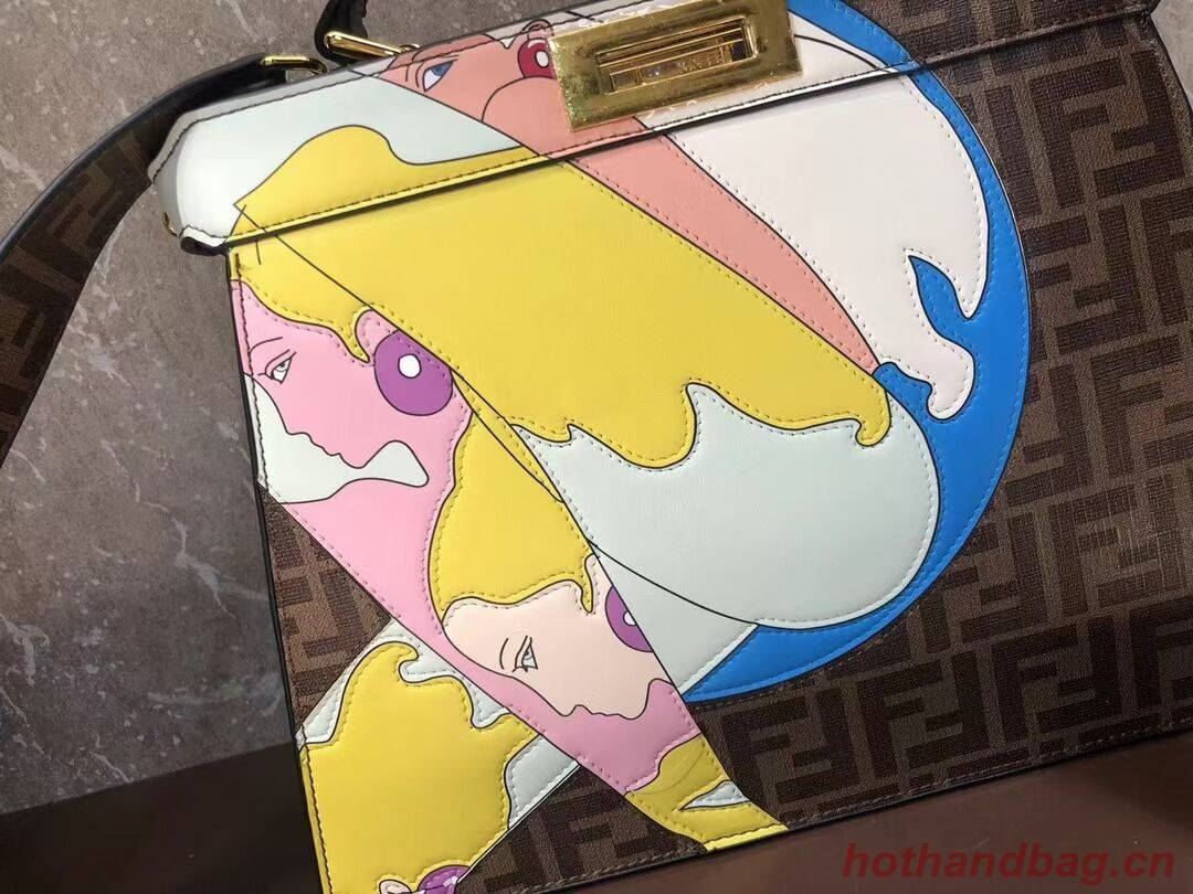 Fendi Peekaboo ISeeU FF printed silk bag F1983 brown Fendi Peekaboo ISeeU FF printed silk bag F1983 brown