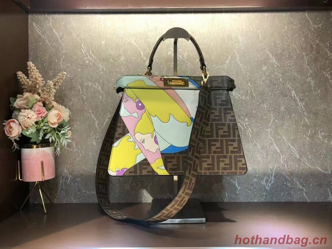 Fendi Peekaboo ISeeU FF printed silk bag F1983 brown Fendi Peekaboo ISeeU FF printed silk bag F1983 brown