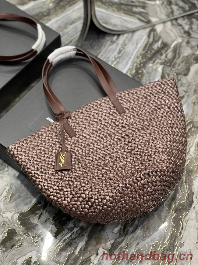 SAINT LAURENT PANIER MEDIUM BAG IN RAFFIA 693242 Coffee