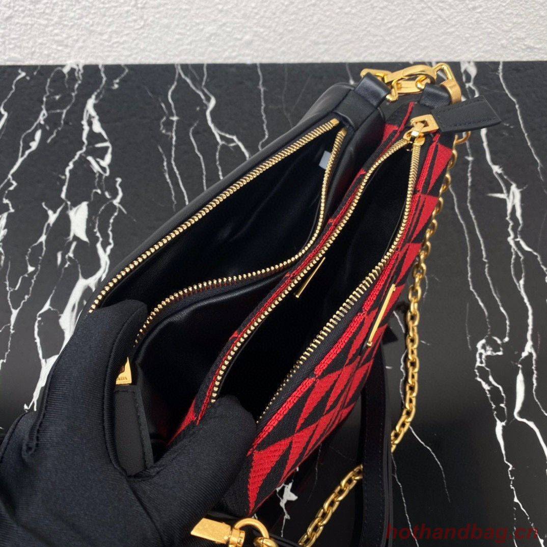 Prada Symbole leather and fabric mini bag 1BC176 Red Prada Symbole leather and fabric mini bag 1BC176 Red