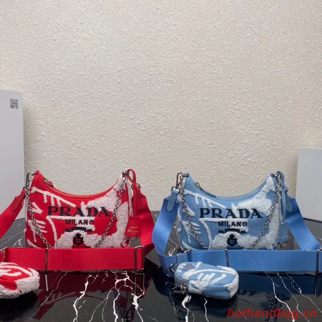Prada Re-Edition 2006 embroidered drill shoulder bag 1BH204 red