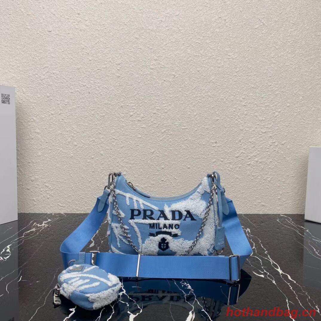 Prada Re-Edition 2006 embroidered drill shoulder bag 1BH204 sky blue Prada Re-Edition 2006 embroidered drill shoulder bag 1BH204 sky blue