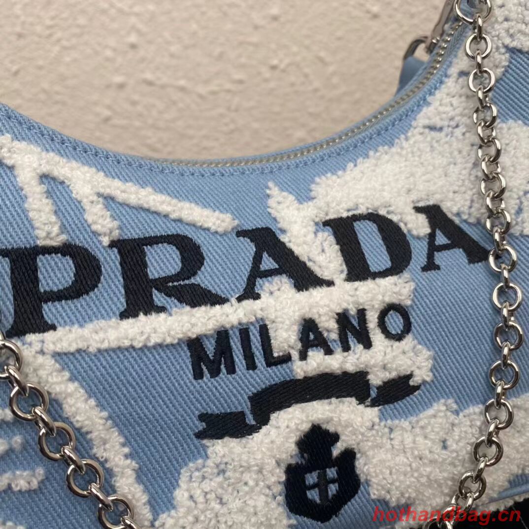 Prada Re-Edition 2006 embroidered drill shoulder bag 1BH204 sky blue Prada Re-Edition 2006 embroidered drill shoulder bag 1BH204 sky blue