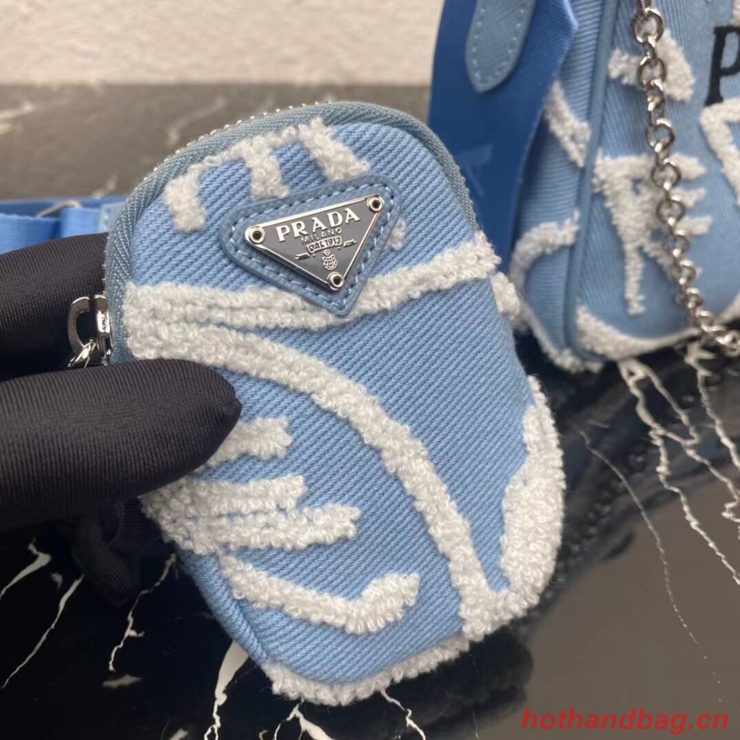 Prada Re-Edition 2006 embroidered drill shoulder bag 1BH204 sky blue Prada Re-Edition 2006 embroidered drill shoulder bag 1BH204 sky blue