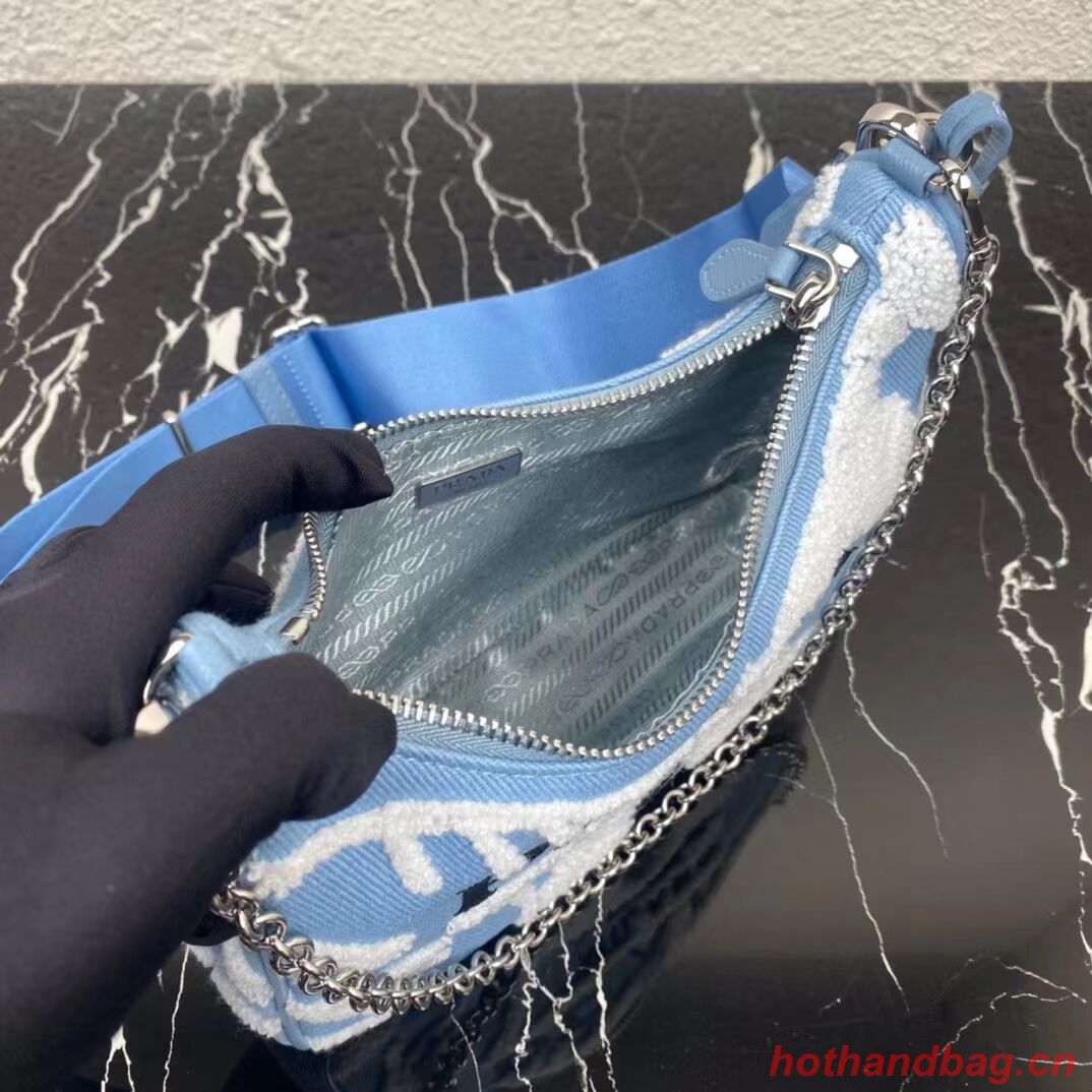 Prada Re-Edition 2006 embroidered drill shoulder bag 1BH204 sky blue Prada Re-Edition 2006 embroidered drill shoulder bag 1BH204 sky blue