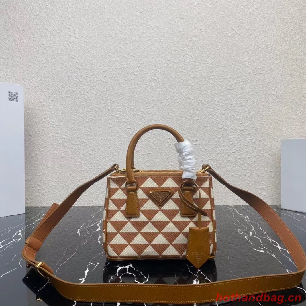 Prada Galleria embroidered jacquard fabric mini bag 1BA906 white&brown Prada Galleria embroidered jacquard fabric mini bag 1BA906 white&brown
