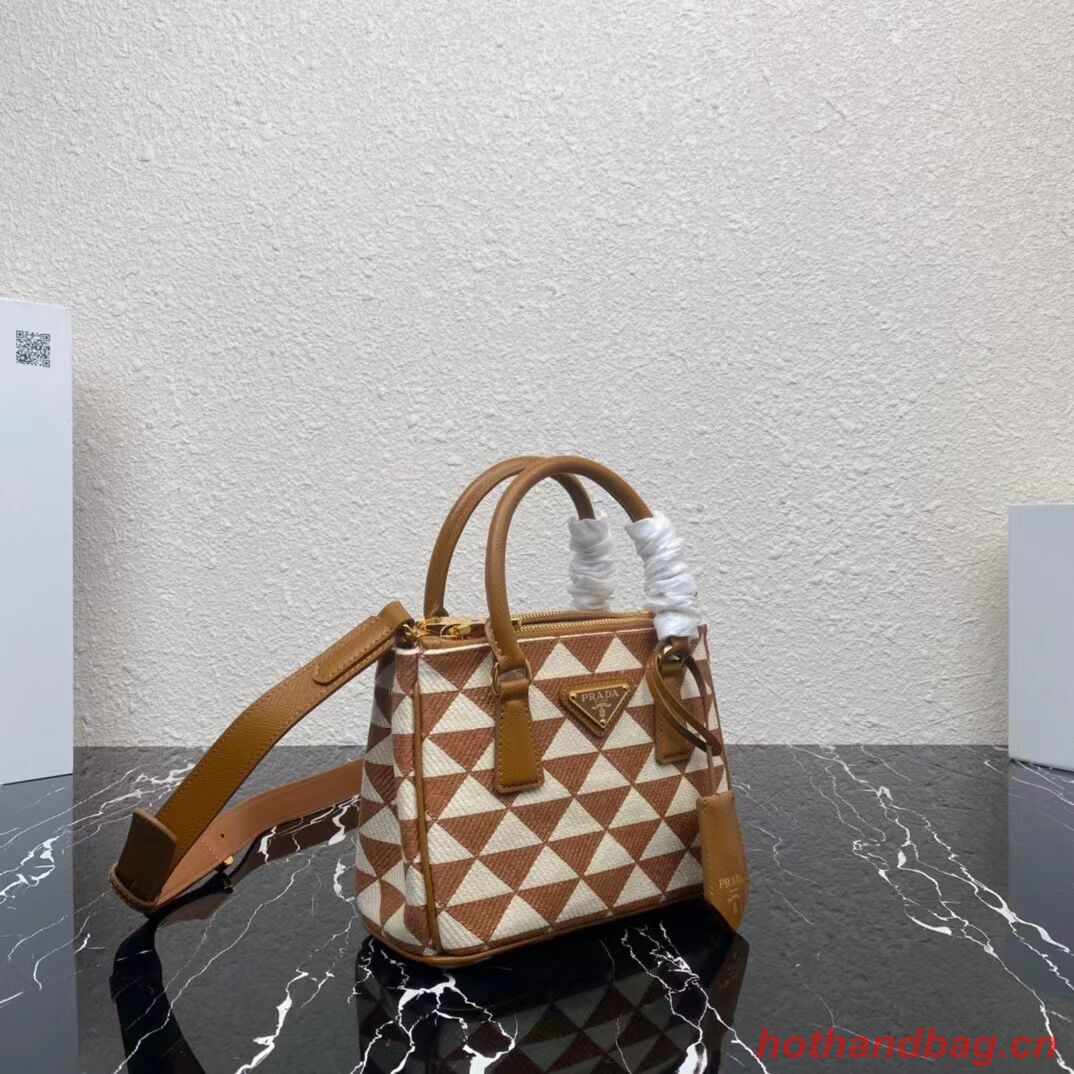 Prada Galleria embroidered jacquard fabric mini bag 1BA906 white&brown Prada Galleria embroidered jacquard fabric mini bag 1BA906 white&brown