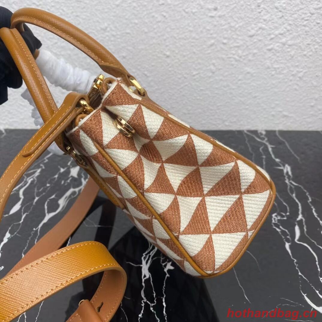 Prada Galleria embroidered jacquard fabric mini bag 1BA906 white&brown Prada Galleria embroidered jacquard fabric mini bag 1BA906 white&brown