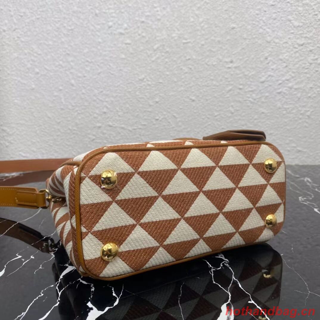 Prada Galleria embroidered jacquard fabric mini bag 1BA906 white&brown Prada Galleria embroidered jacquard fabric mini bag 1BA906 white&brown