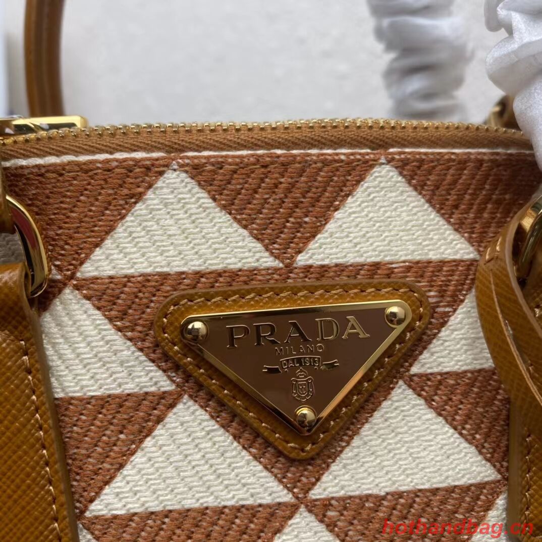 Prada Galleria embroidered jacquard fabric mini bag 1BA906 white&brown Prada Galleria embroidered jacquard fabric mini bag 1BA906 white&brown