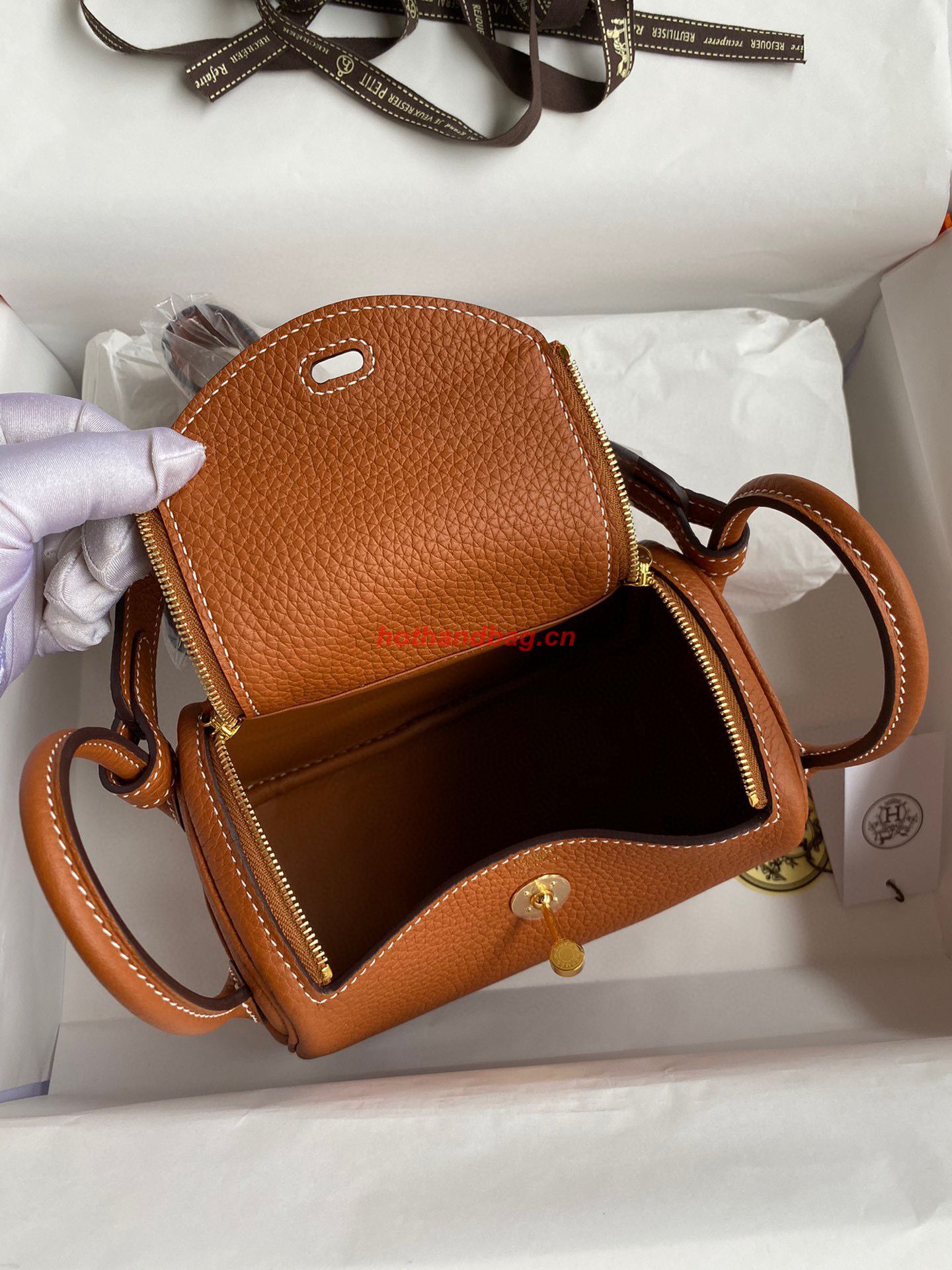 Hermes mini Lindy Original Togo Leather Bag OLD19 brown Hermes mini Lindy Original Togo Leather Bag OLD19 brown