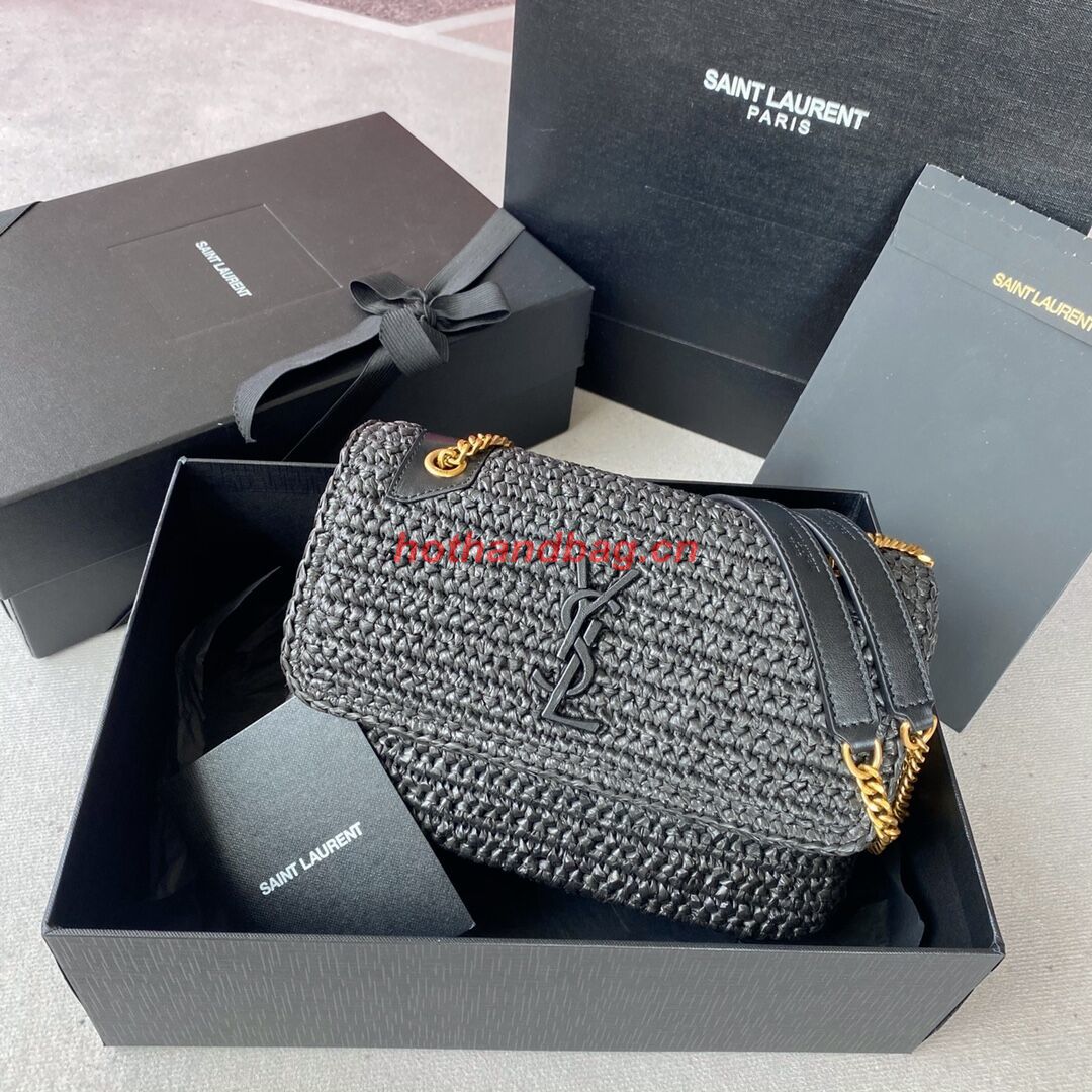 SAINT LAURENT NIKI SMALL CHAIN BAG IN RAFFIA 498892 BLACK SAINT LAURENT NIKI SMALL CHAIN BAG IN RAFFIA 498892 BLACK