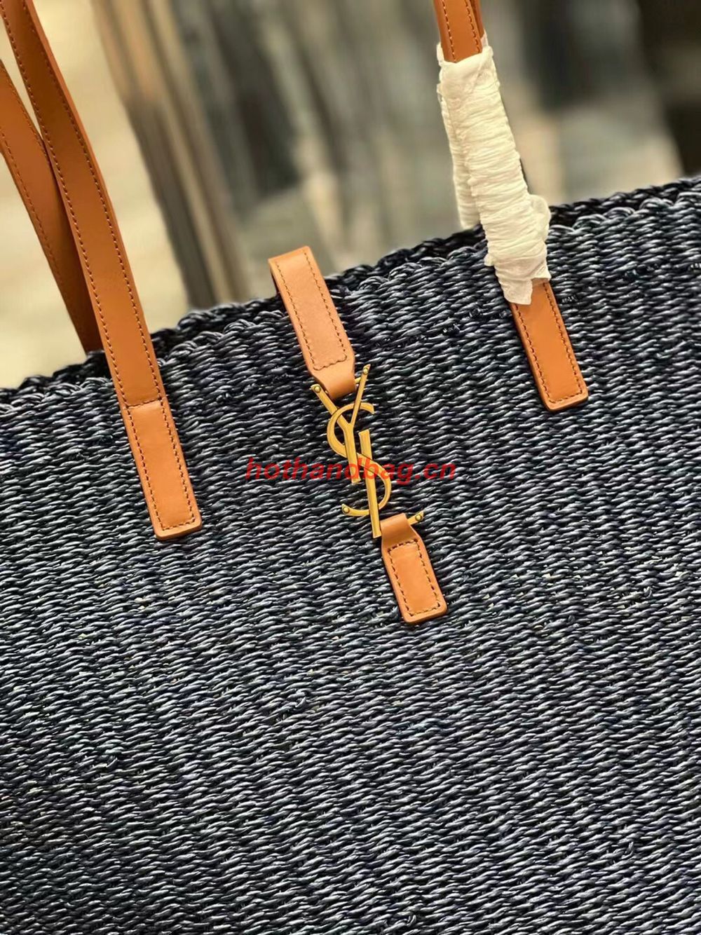 SAINT LAURENT PANIER MEDIUM BAG IN CROCHET RAFFIA AND SMOOTH LEATHER 688221 dark blue SAINT LAURENT PANIER MEDIUM BAG IN CROCHET RAFFIA AND SMOOTH LEATHER 688221 dark blue