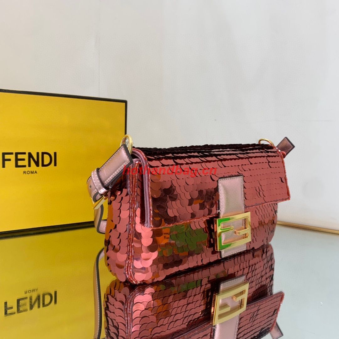 Fendi FF Baguette Gold Metal Sequin Embroidery Bag 2017 Wine Fendi FF Baguette Gold Metal Sequin Embroidery Bag 2017 Wine