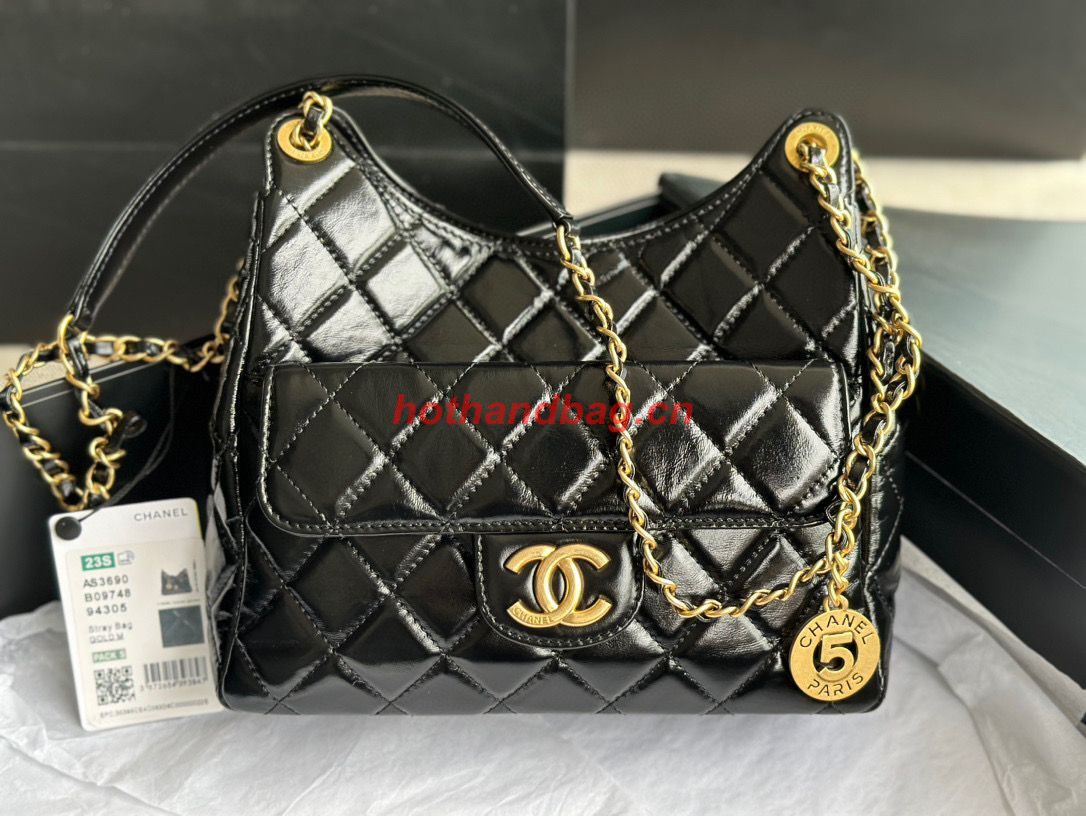 CHANEL 2023 HANDBAG Shiny Calfskin AS3609 Black & gold-Tone Metal CHANEL 2023 HANDBAG Shiny Calfskin AS3609 Black & gold-Tone Metal