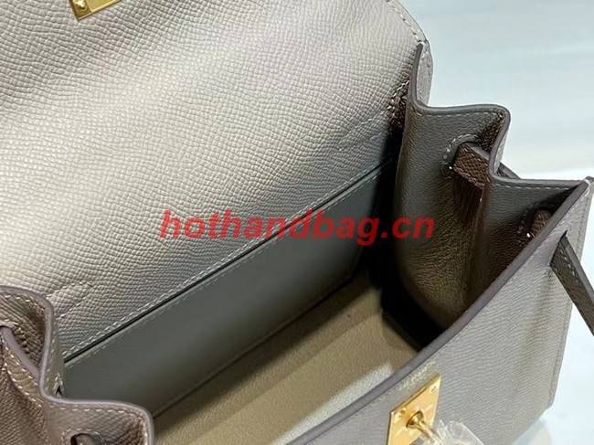 Hermes Kelly 20cm Shoulder Bags Epsom KL2750 light gray&gold