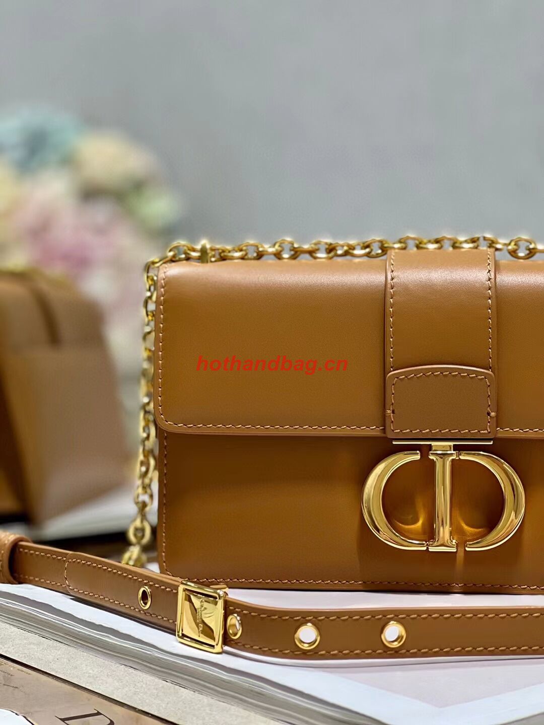 DIOR 30 MONTAIGNE EAST-WEST BAG WITH CHAIN Calfskin M9334 brown DIOR 30 MONTAIGNE EAST-WEST BAG WITH CHAIN Calfskin M9334 brown
