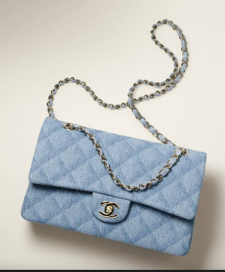 Chanel CLASSIC HANDBAG Printed Denim & Gold-Tone Metal A01112 Light Blue Chanel CLASSIC HANDBAG Printed Denim & Gold-Tone Metal A01112 Light Blue