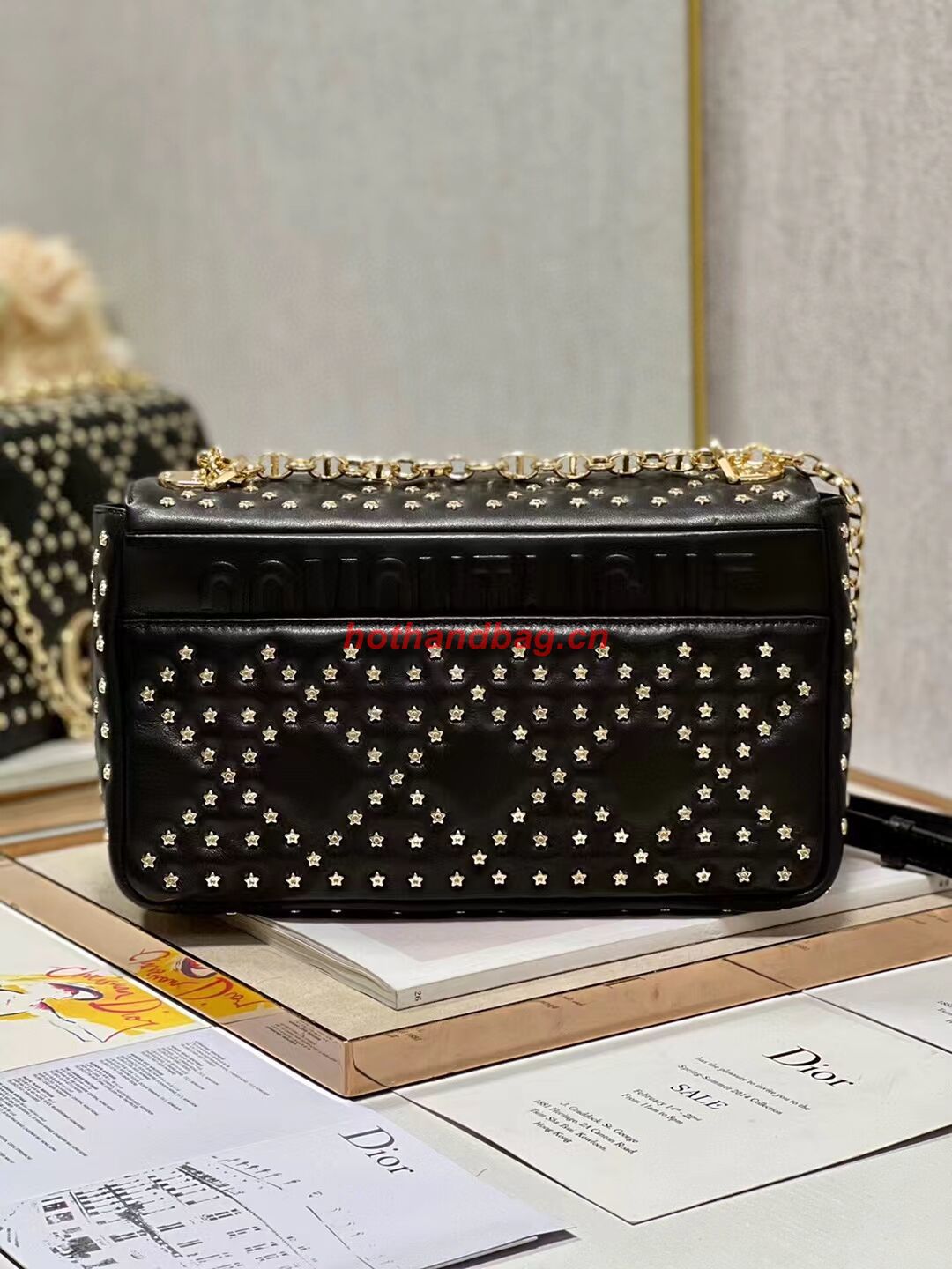 DIOR CARO MACROCANNAGE POUCH Macrocannage Calfskin with Star Motif C3136 black&gold DIOR CARO MACROCANNAGE POUCH Macrocannage Calfskin with Star Motif C3136 black&gold