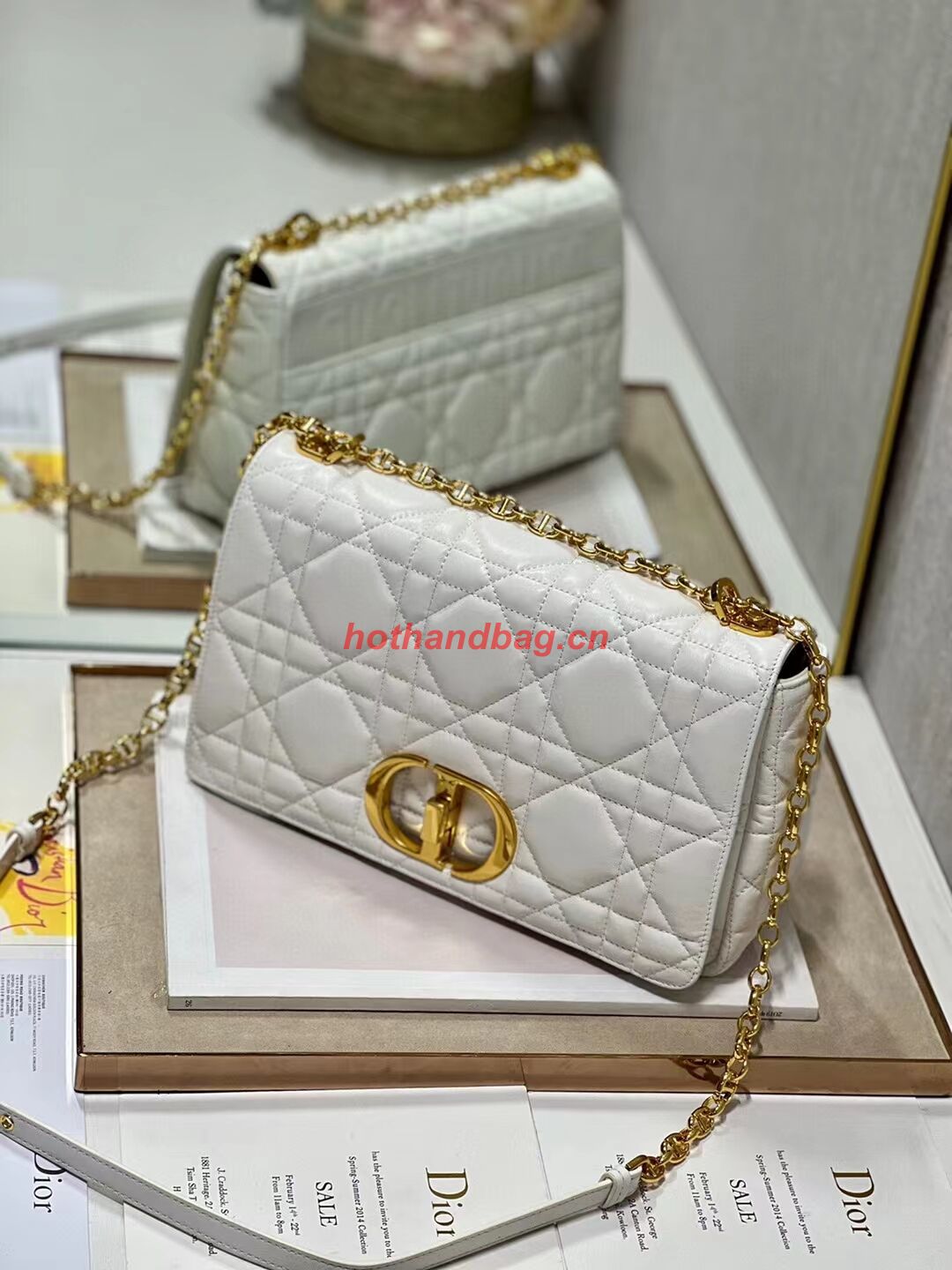 LARGE DIOR CARO BAG Supple Cannage Calfskin C3155 white&gold LARGE DIOR CARO BAG Supple Cannage Calfskin C3155 white&gold