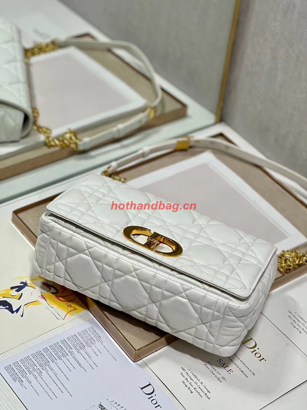 LARGE DIOR CARO BAG Supple Cannage Calfskin C3155 white&gold LARGE DIOR CARO BAG Supple Cannage Calfskin C3155 white&gold