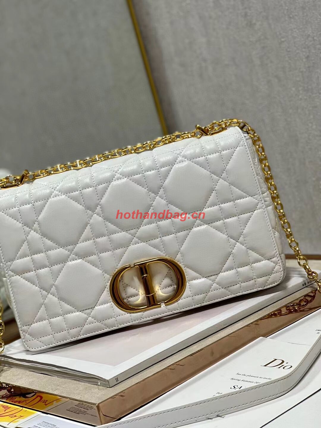 LARGE DIOR CARO BAG Supple Cannage Calfskin C3155 white&gold LARGE DIOR CARO BAG Supple Cannage Calfskin C3155 white&gold