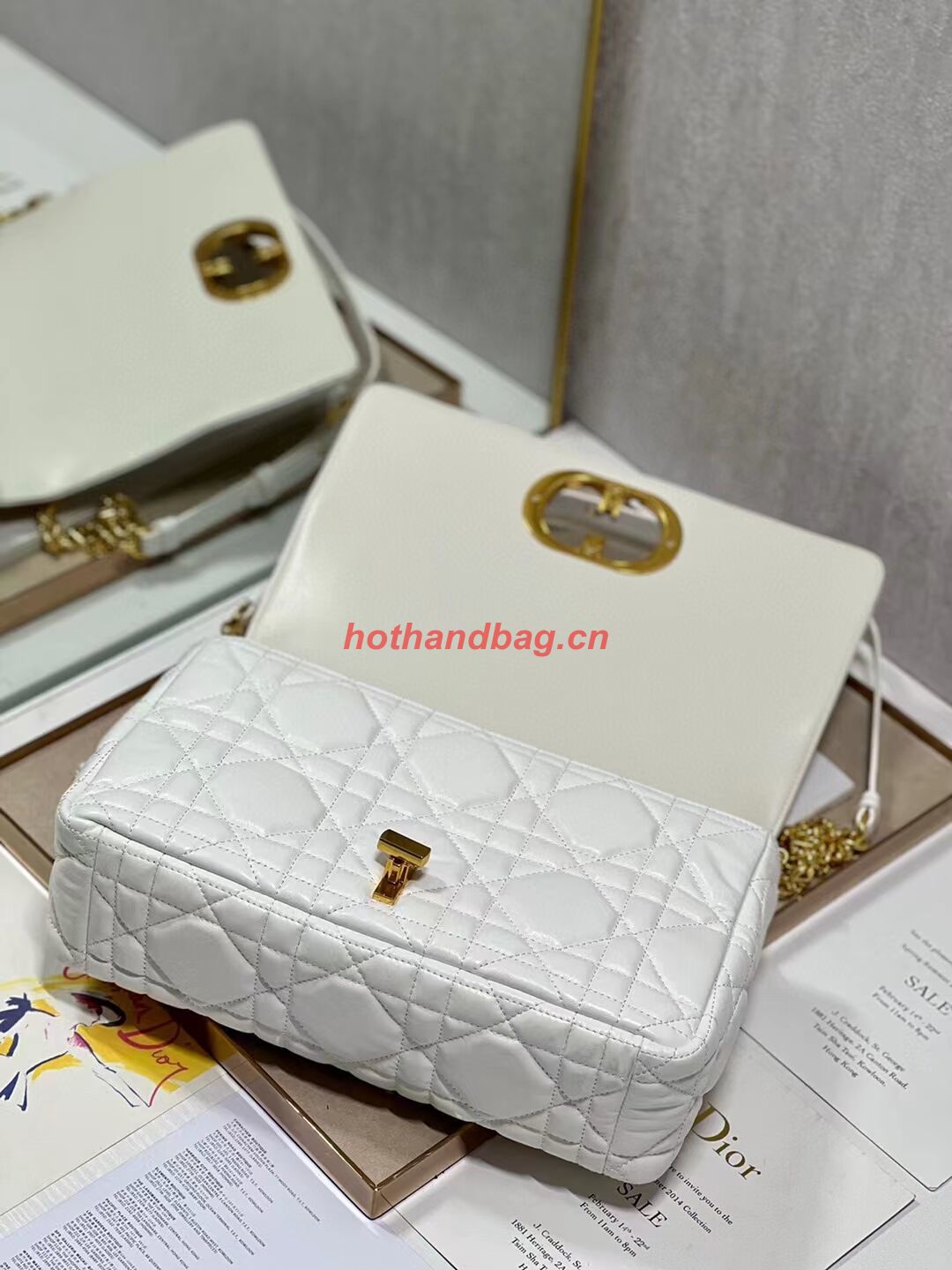 LARGE DIOR CARO BAG Supple Cannage Calfskin C3155 white&gold LARGE DIOR CARO BAG Supple Cannage Calfskin C3155 white&gold
