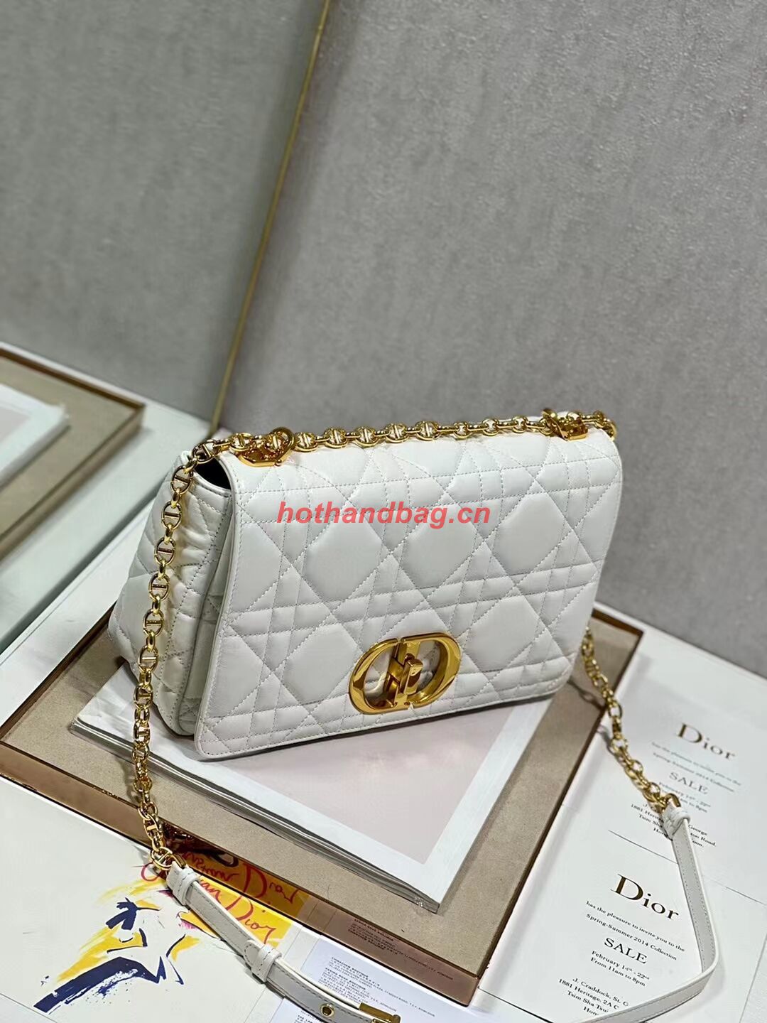 LARGE DIOR CARO BAG Supple Cannage Calfskin C3155 white&gold LARGE DIOR CARO BAG Supple Cannage Calfskin C3155 white&gold
