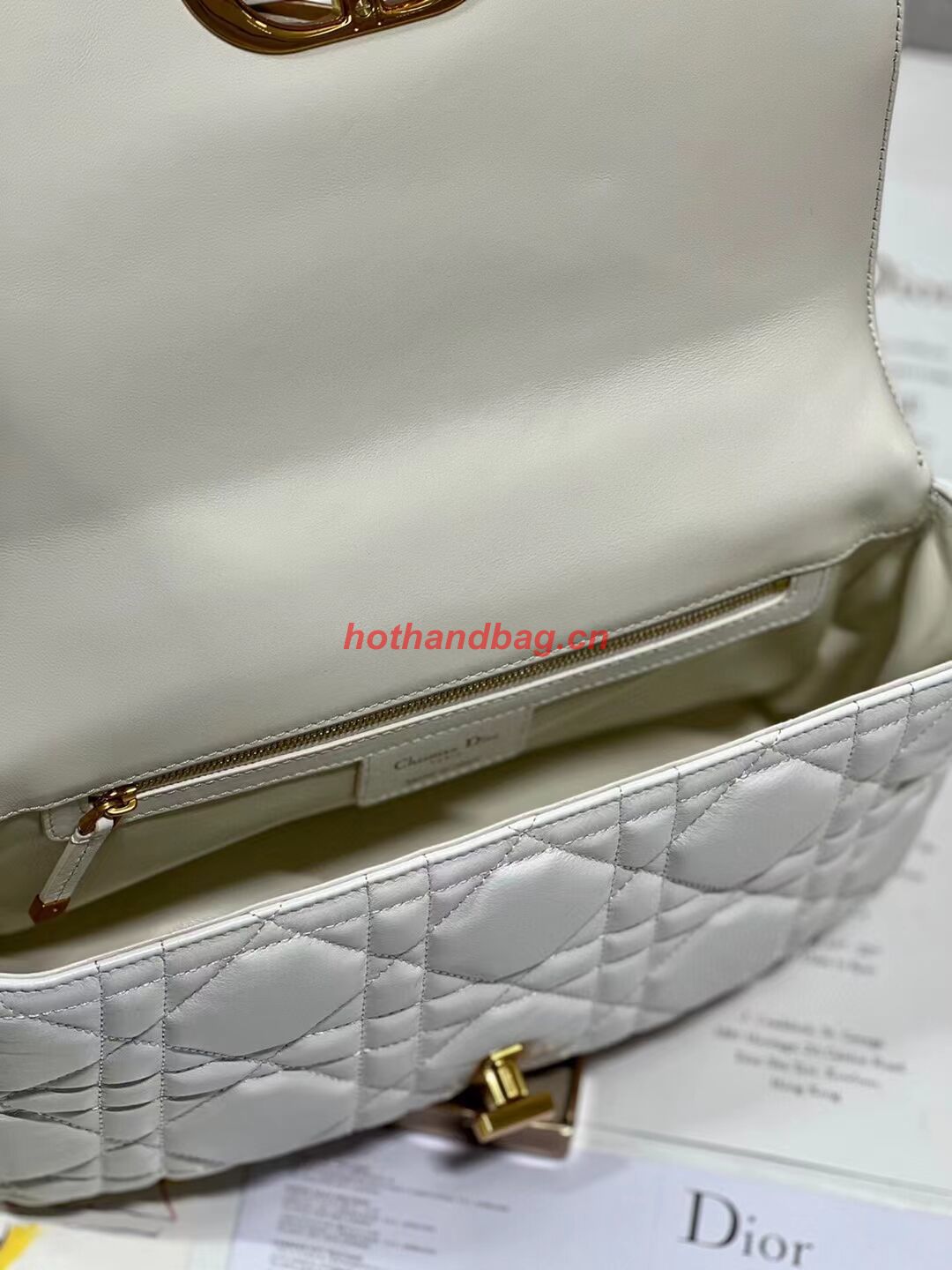 LARGE DIOR CARO BAG Supple Cannage Calfskin C3155 white&gold LARGE DIOR CARO BAG Supple Cannage Calfskin C3155 white&gold