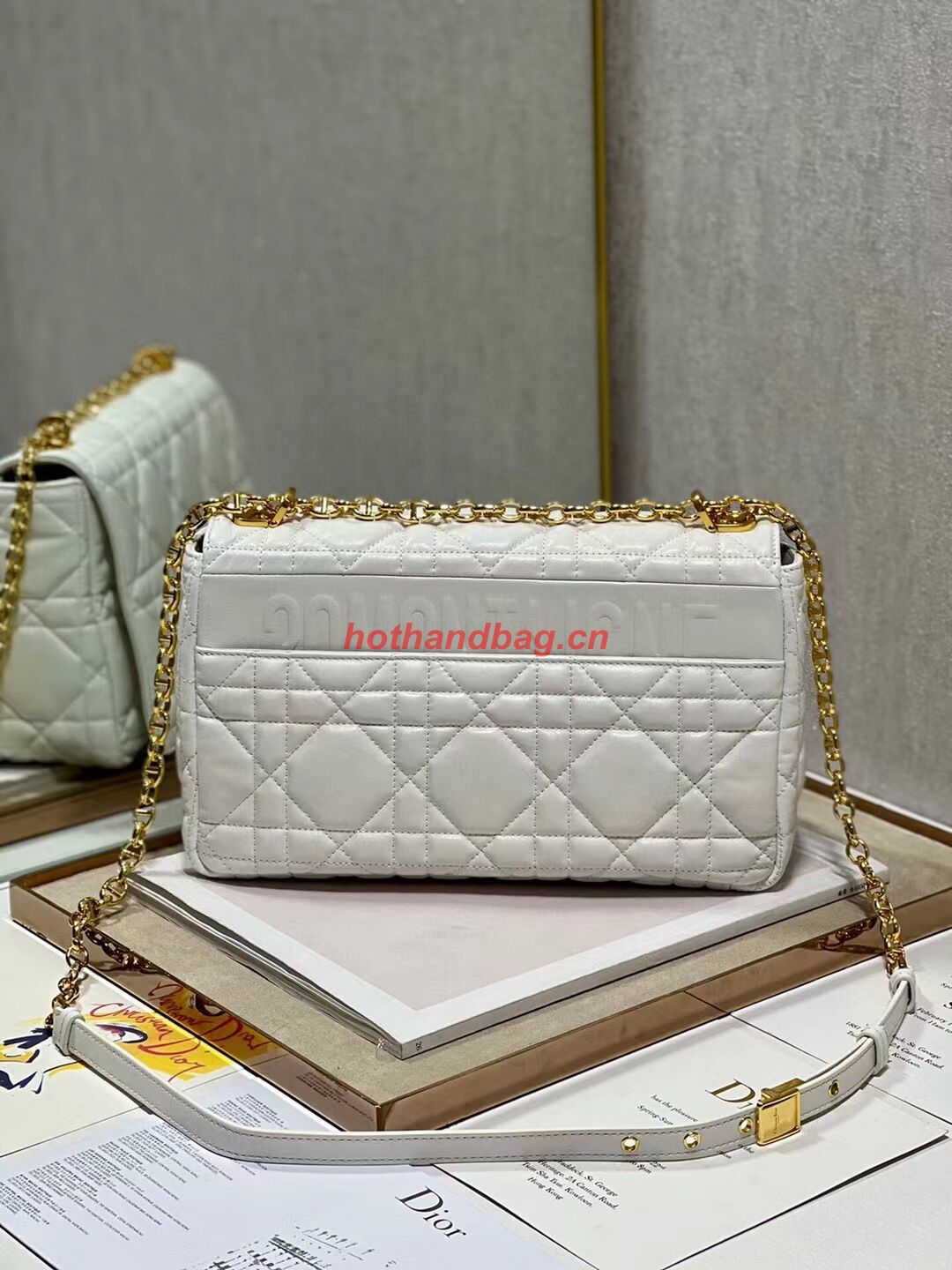 LARGE DIOR CARO BAG Supple Cannage Calfskin C3155 white&gold LARGE DIOR CARO BAG Supple Cannage Calfskin C3155 white&gold