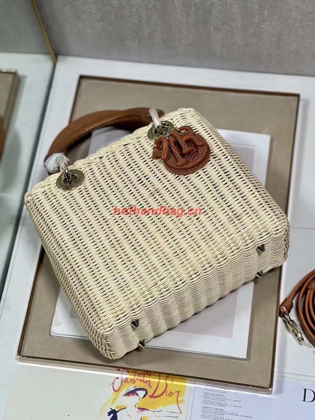 MEDIUM LADY DIOR BAG Natural Wicker and Brown Lizard skin M0565 MEDIUM LADY DIOR BAG Natural Wicker and Brown Lizard skin M0565