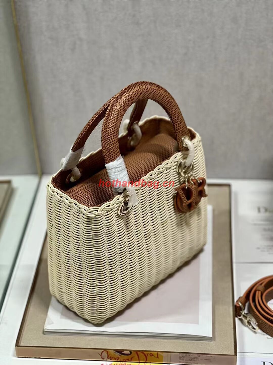MEDIUM LADY DIOR BAG Natural Wicker and Brown Lizard skin M0565 MEDIUM LADY DIOR BAG Natural Wicker and Brown Lizard skin M0565