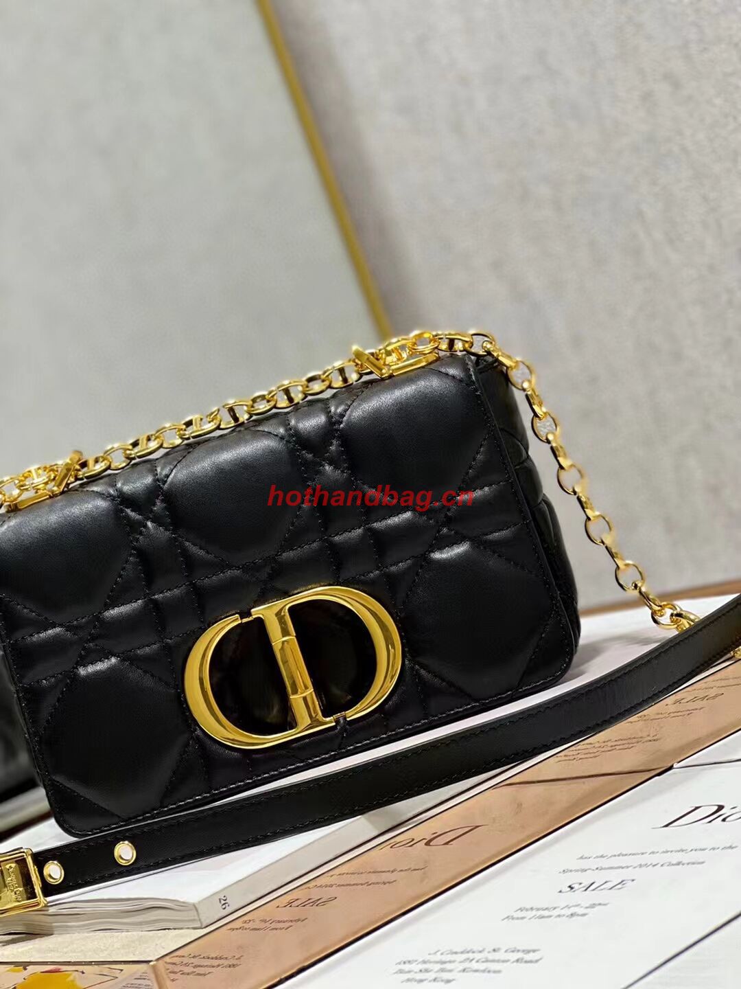 SMALL DIOR CARO BAG Supple Cannage Calfskin M9241U black&gold SMALL DIOR CARO BAG Supple Cannage Calfskin M9241U black&gold